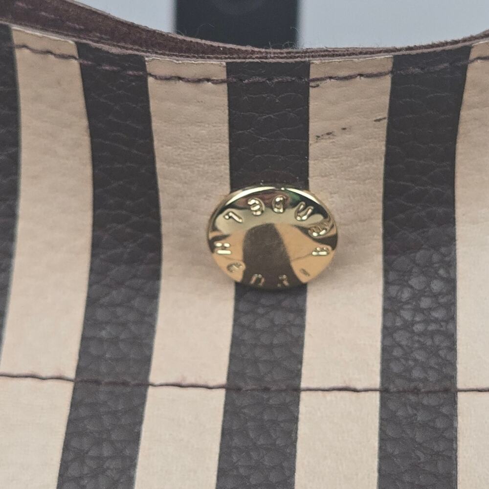 Henri Bendel Vegan Leather Tote Bag Brown & White Striped - Picture 7 of 11